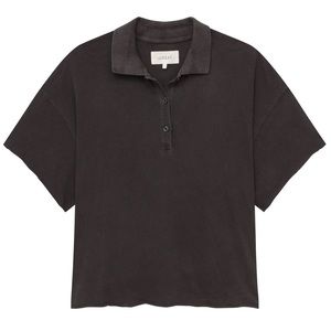 The great. Cropped polo tee in super soft cotton in faded washed grey black